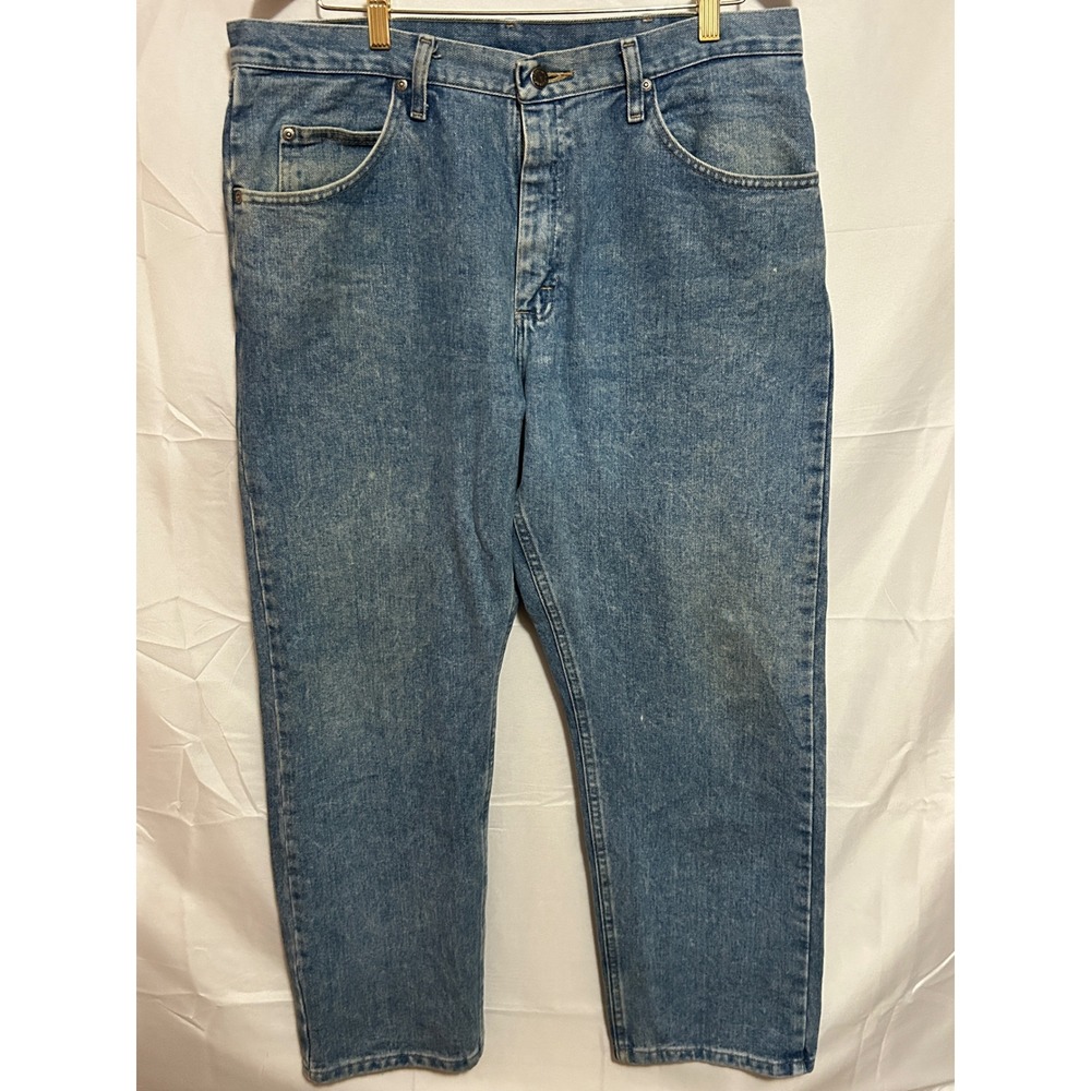 Wrangler Jeans‎ Mens 38x29 Light Wash Denim Straight Leg Relaxed Ft 100% Cotton